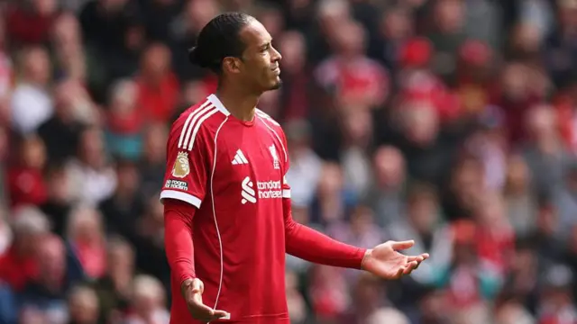 Liverpool captain Virgil van Dijk reacting against Chelsea