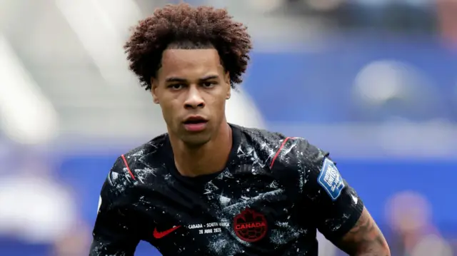 Tajon Buchanan of Canada during the World Cup match between South Africa v Canada at the Los Angeles Stadium on June 28, 2026