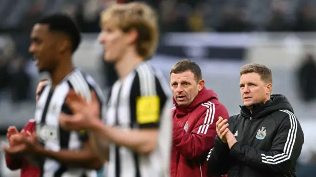 Eddie Howe applauds the Newcastle fans following the Magpies' defeat at home to Bournemouth in the Premier League