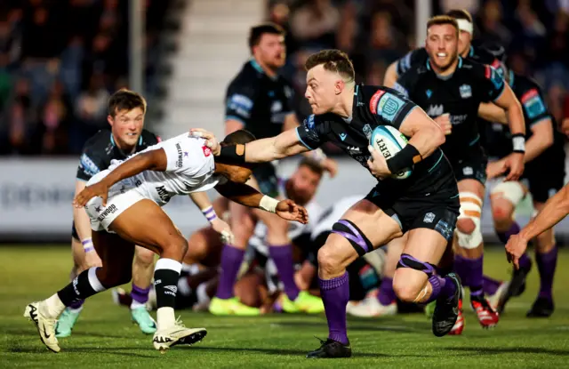 Glasgow Warriors' Jack Dempsey (right) in action against Sharks