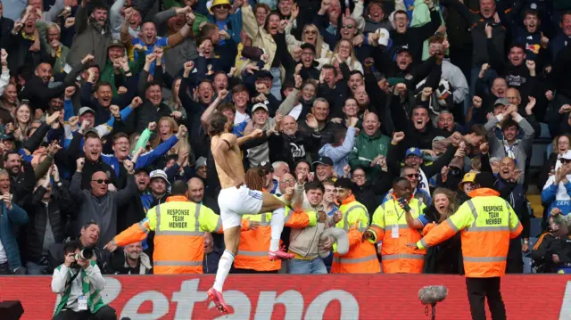 Dominic Calvert-Lewin celebrates a goal for Leeds