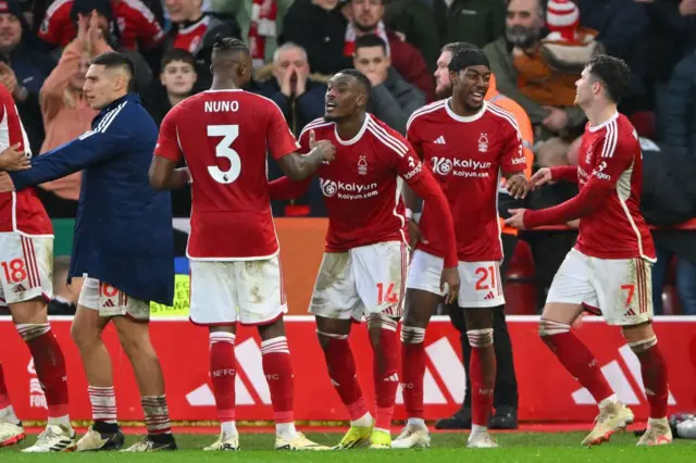 Nottingham Forest players celebrating