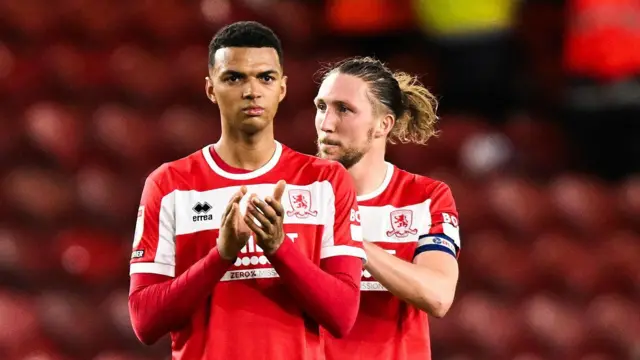 Morgan Whittaker and Luke Ayling applaud the fans after the 3-2 defeat to Sunderland