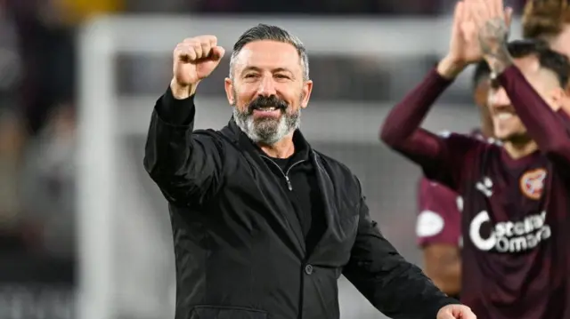 Hearts head coach Derek McInnes celebrates