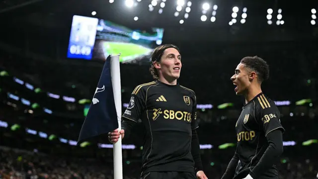 Harry Wilson celebrates scoring for Fulham against Tottenham in the Premier League