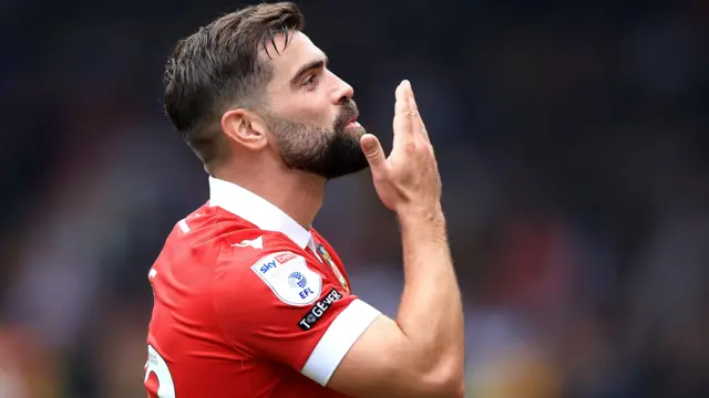 Elliott Lee celebrates a Wrexham goal