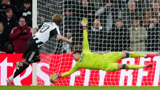 Newcastle's Anthony Gordon scores a penalty against Bournemouth