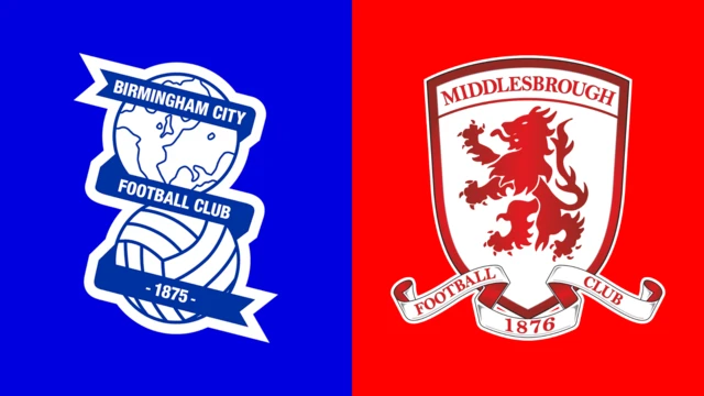 The Birmingham City and Middlesbrough club badges side by side