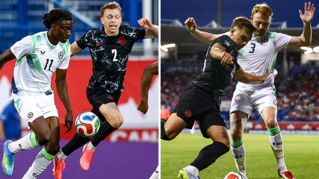 Celtic's Alistair Johnston and Liam Scales playing in Canada v Republic of Ireland