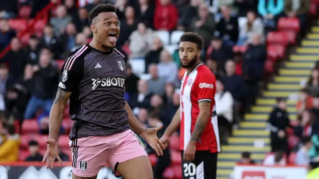 Rodrigo Muniz celebrates a goal for Fulham