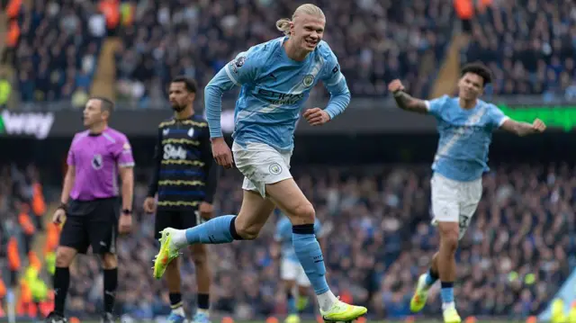 Erling Haaland celebrates scoring