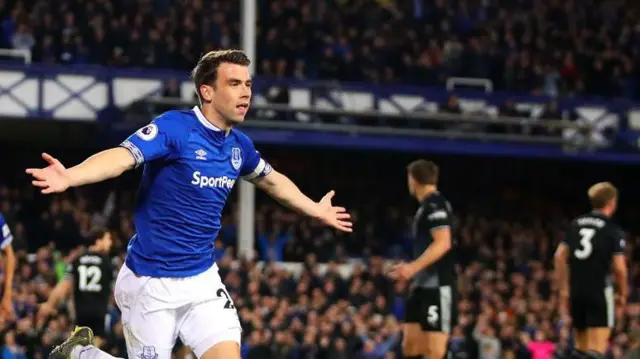 Seamus Coleman celebrating a goal for Everton