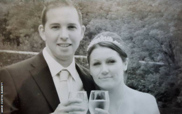 Jamie Curtis-Barrett and Leanne on their wedding day