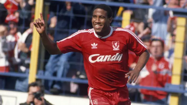John Barnes celebrates a goal for Liverpool