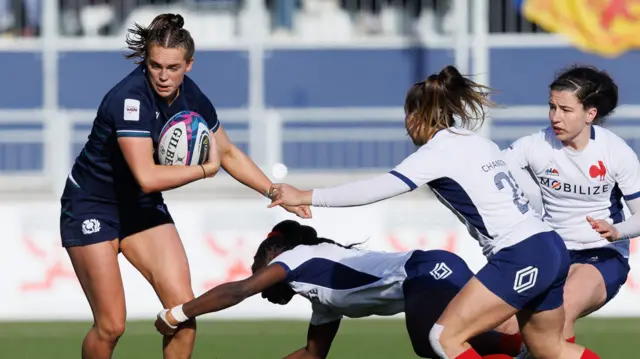 Emma Orr in action for Scotland during a Women's Six Nations match between Scotland and France at Hive Stadium in Edinburgh