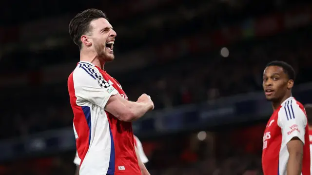 Declan Rice celebrates scoring goal against Real Madrid