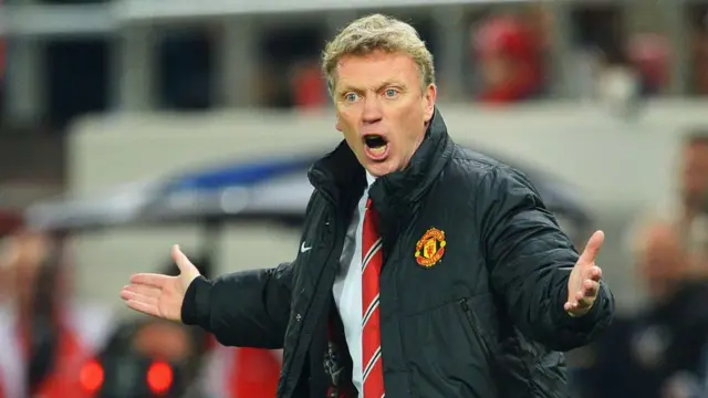 Manchester United manager David Moyes reacts on the touchline during the UEFA Champions League Round of 16 first leg match between Olympiacos FC and Manchester United at Karaiskakis Stadium