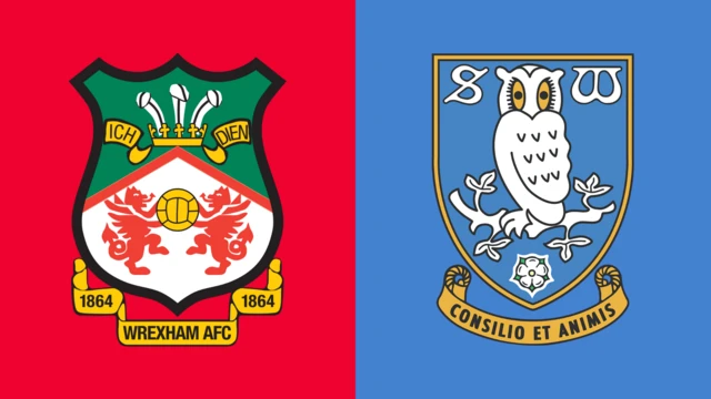 Side-by-side of Wrexham and Sheffield Wednesday club badges