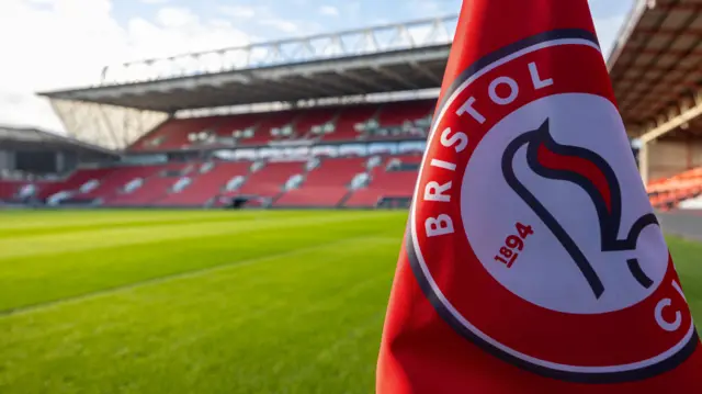 Bristol City's club badge on a corner flag at Ashton Gate