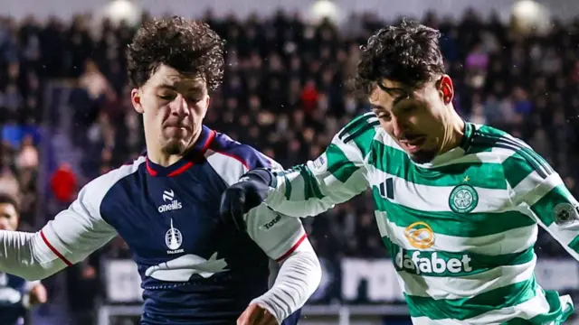 Celtic's Sebastian Tounekti and Falkirk's Filip Lissah