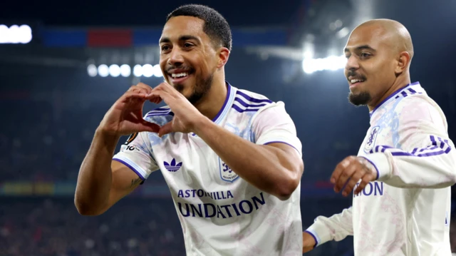 Youri Tielemans celebrates scoring Aston Villa's winner away to Basel in the Europa League