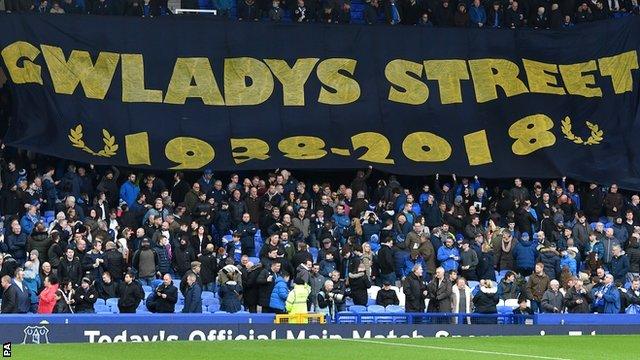 Everton fans marked the 80th anniversary of the Gwladys Street End at Goodison Park