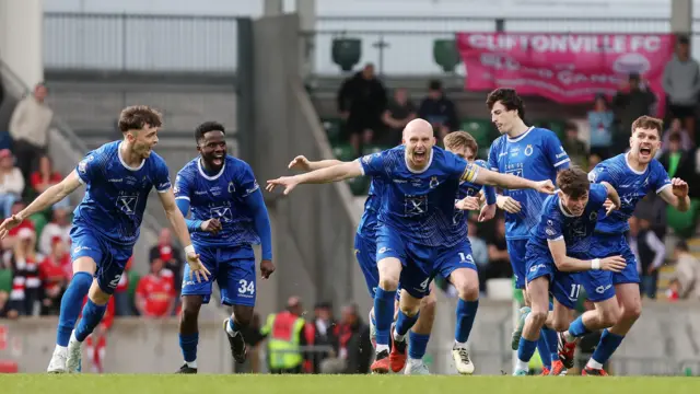 Dungannon Swifts celebrate winning the Irish Cup