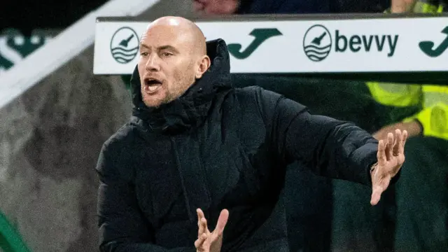 David Gray shouts from the Easter Road dugout