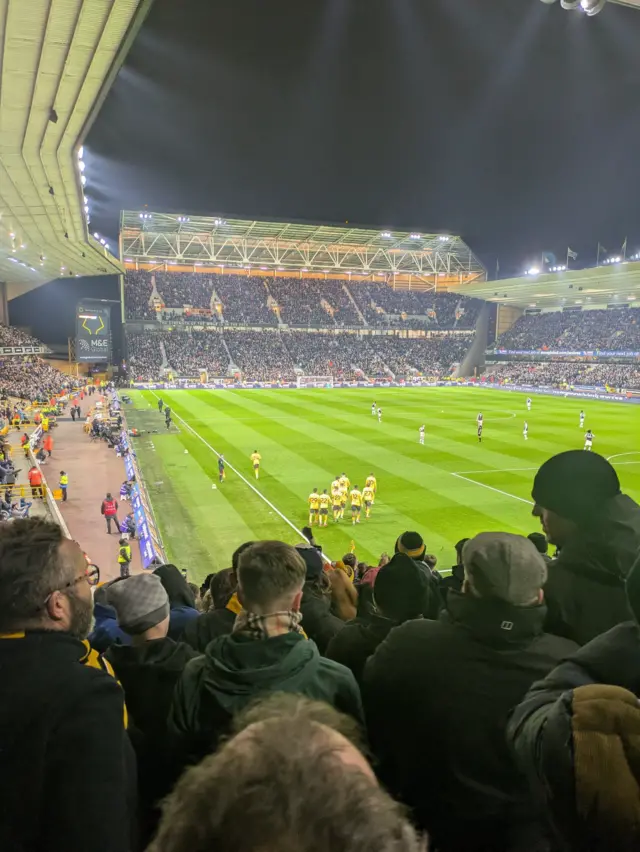 The crowd at Molineux after Wolves have scored a goal