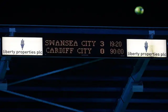 The final score reads Swansea City 3-0 Cardiff City