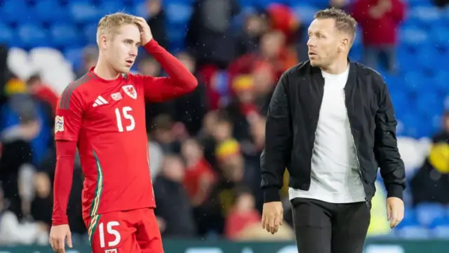 Ollie Cooper and Craig Bellamy after the draw with Turkey last Friday