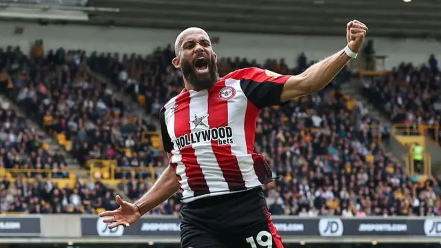 Bryan Mbeumo celebrates scoring