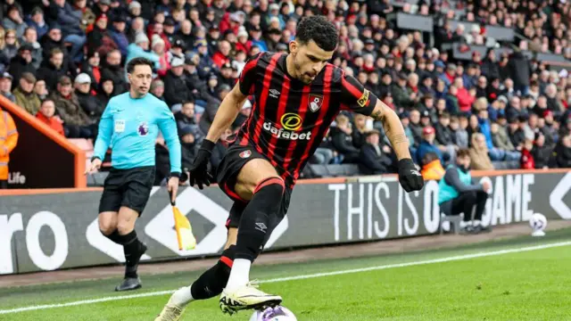 Dominic Solanke of Bournemouth during the Premier League match between AFC Bournemouth and Sheffield United at Vitality Stadium