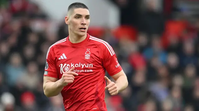 Nikola Milenkovic in action for Nottingham Forest