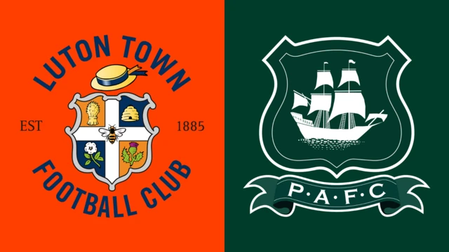 Side-by-side of Luton Town and Plymouth Argyle badges