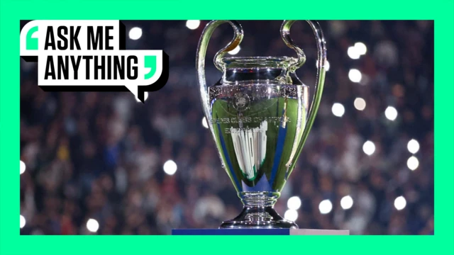 General view of the Champions League trophy with green Ask Me Anything graphic banner surround
