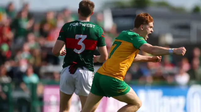 Donegal's Ciaran Moore celebrates his winning point 