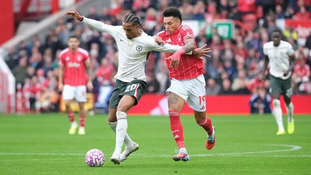 Igor Jesus of Nottingham Forest and Joao Pedro of Chelsea FC.