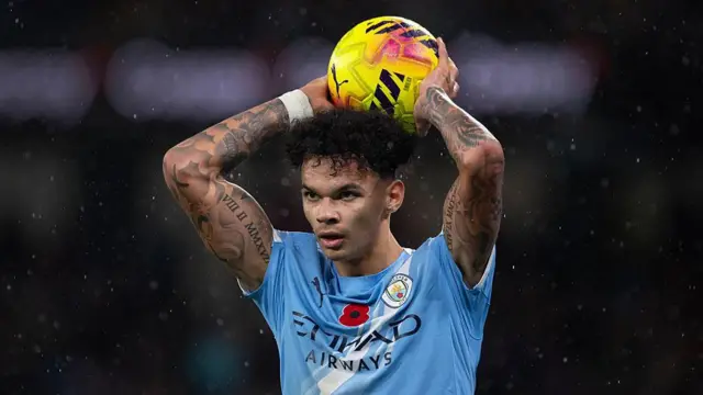 Nico O'Reilly playing for Man City