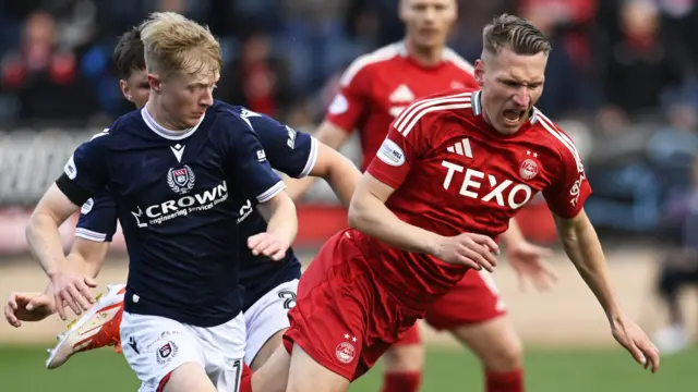 Dundee's Lyall Cameron and Aberdeen's Ante Palaversa