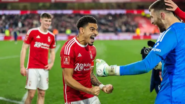 Morgan Gibbs-White and Matt Turner celebrate