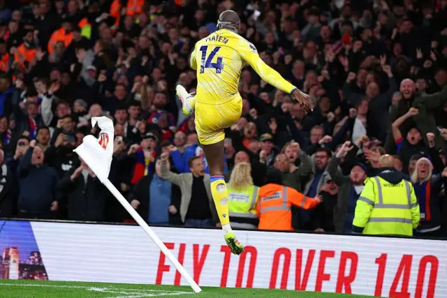 Jean-Philippe Mateta celebrates equalising for Crystal Palace at Arsenal