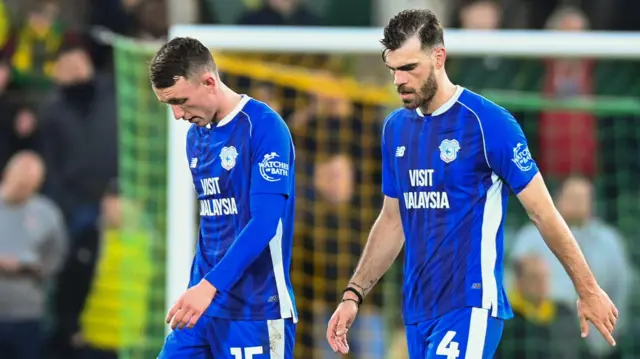 Goutas and Turnbull look dejected as they leave the field