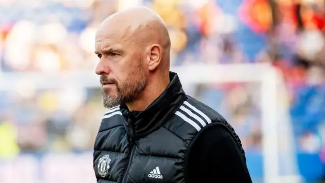 Erik ten Hag, Manager of Manchester United looks on