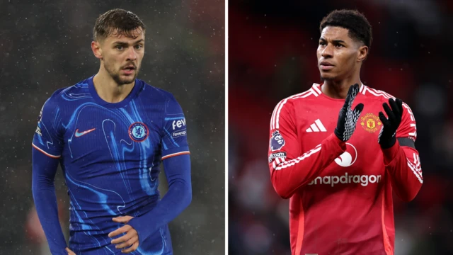 Chelsea's Kiernan Dewsbury-Hall and Manchester United's Marcus Rashford