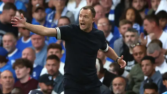 Birmingham head coach Chris Davies gesticulating from the touchline towards his players