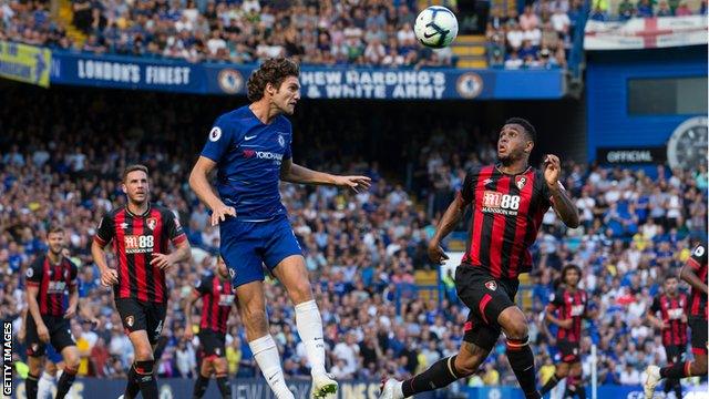 Chelsea's Marcos Alonso in action against Bournemouth