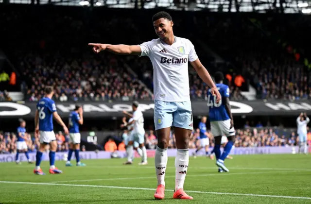 Ollie Watkins celebrates after scoring against Ipswich Town