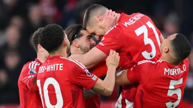 Nottingham Forest players celebrate