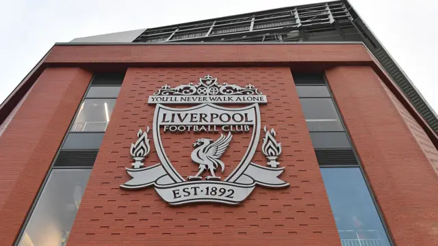 General view of Liverpool badge outside Anfield